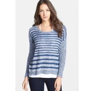 Eileen Fisher Organic Linen Cotton Pullover Sweeter size Small Blue White Stripe